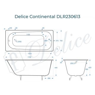 Ванна чугунная Delice Continental DLR230613 170x70